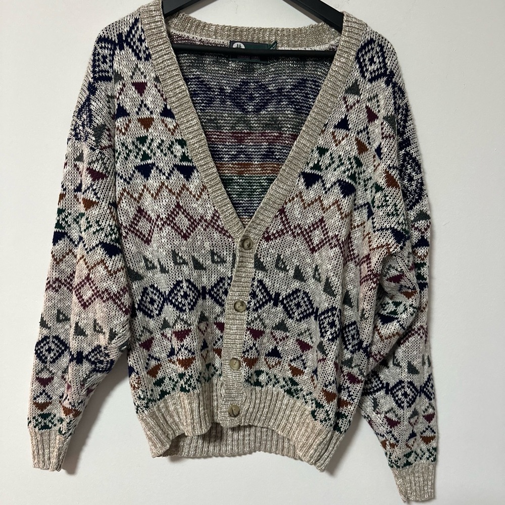 Vintage Timber Trail Sweater Size Large Heavyweight Knit Geometric Cardigan